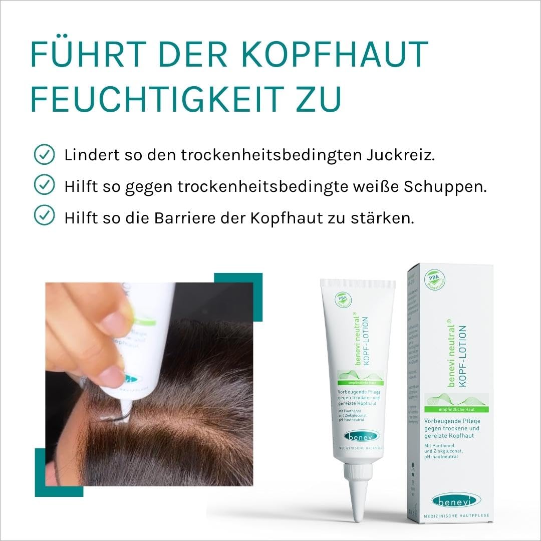 benevi Neutral Head Lotion 50 ml – Feuchtigkeitscreme für trockene, juckende, schuppige, gerötete Kopfhaut – Bild 4