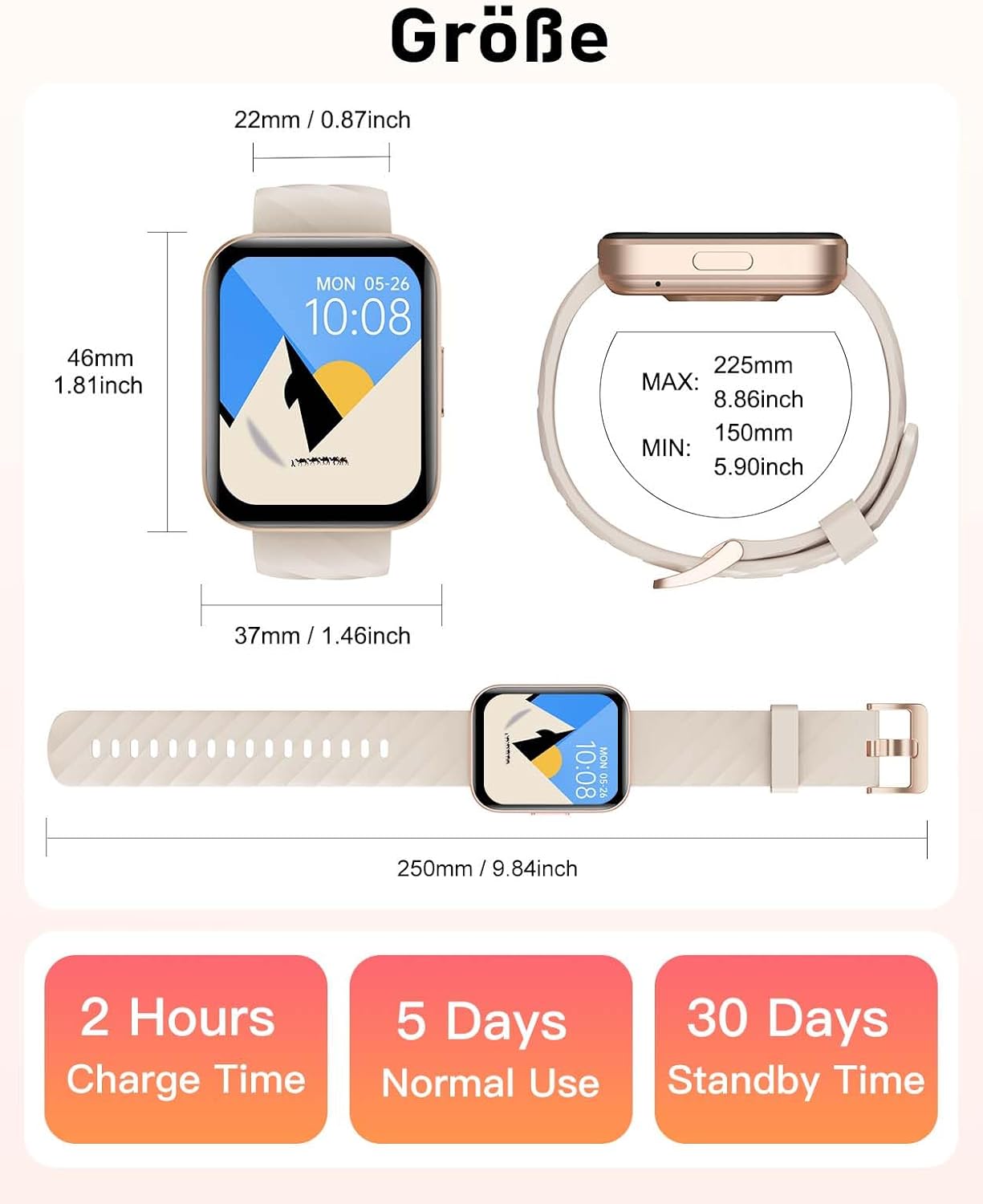 RUIMEN Smartwatch mit Telefonfunktion, Fitnessuhr mit Herzfrequenzmesser, SpO2-Messung, Schlafüberwachung, Schrittzähler, Multi-Trainingsmodi, wasserdicht für Damen und Herren, Android iOS – Bild 7