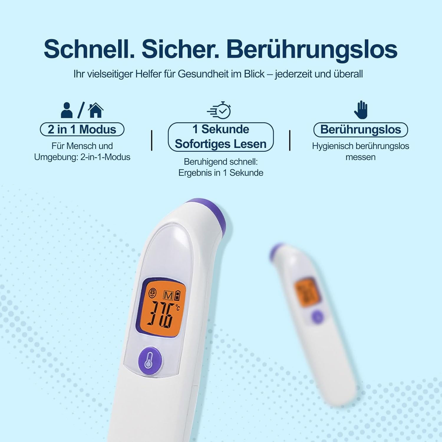 Digitales medizinisches Fieberthermometer, kontaktloses Stirn- und Ohrthermometer mit Infrarot-Technologie für Babys und Erwachsene, mit Fieberalarm und sofortiger Messung – Bild 2