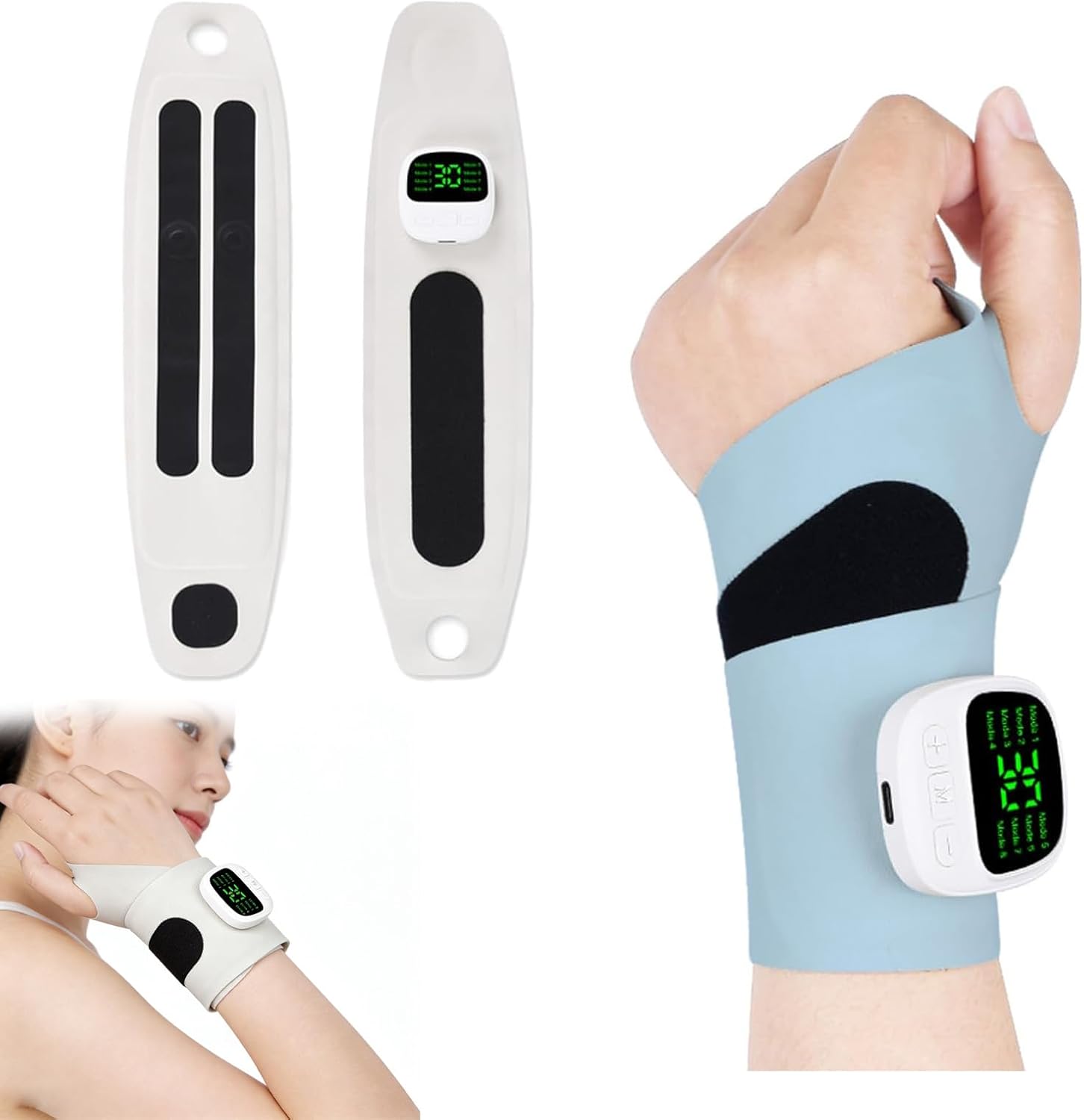 EMS Handgelenkmassagegerät, Handmassagegerät mit Wärme, Handgelenkmassagegerät mit 8 Modi / 30 Intensitäten, Sehnenscheidenentzündung & Karpaltunnelsyndrom, Handgelenkbandagen, Geschenke für Männer und Frauen (Blau)