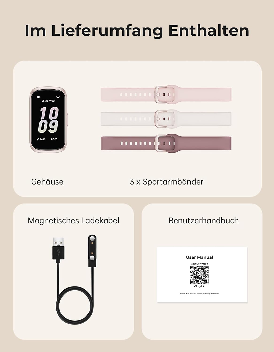 Smartwatch Damen Herren – 3 Armbänder, 1,47 Zoll kleine Fitness-Uhr als Fitness-Tracker, Aktivitätstracker, Herzfrequenzmesser, Uhr, SpO2, Schlaf-Tracker, Schrittzähler, Sportuhr für Android iOS, Roségold/Rauchviolett – Bild 8
