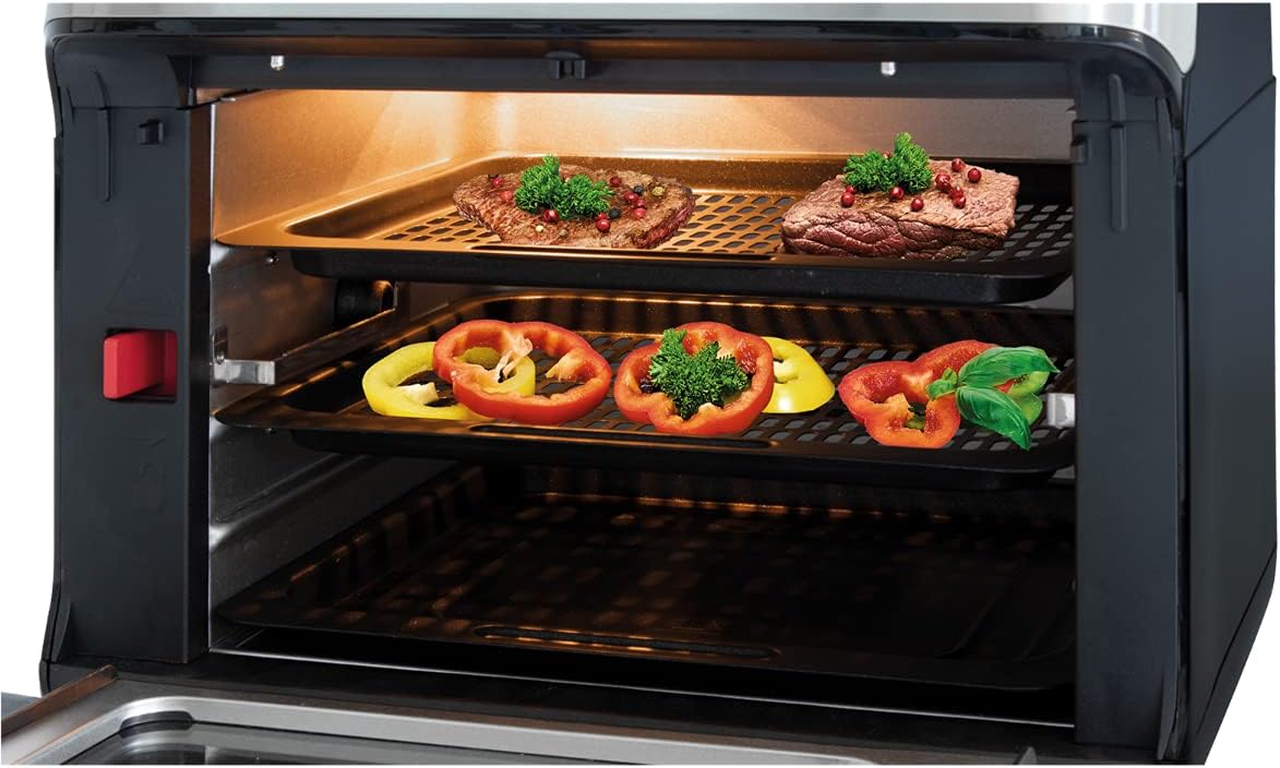 ProfiCook Heißluftfritteuse, 9 Automatikprogramme, XXL, 1500 Watt, 200 °C, 11 Liter Fassungsvermögen, 4 Einschubhöhen, Edelstahl, LED-Anzeige, optimale Backergebnisse, viel Zubehör, PC-FR 1200 – Bild 6