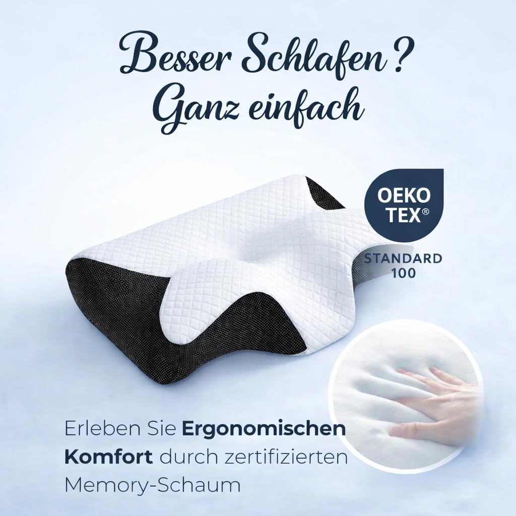 Nackenkissen Ergonomisches orthopädisches Kissen gegen Nackenschmerzen Grau Nackenstützkissen Schlafkissen Memory Foam Kissen Seitenschläfer Rückenschläfer (Grau) – Bild 3