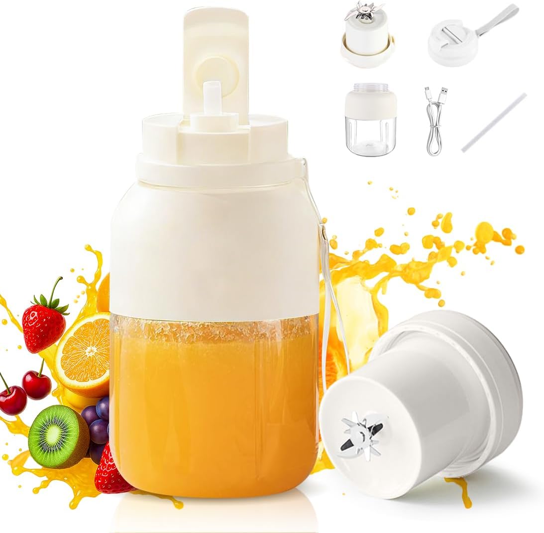 LOMUG Mini Tragbarer Mixer, Smoothie Maker To Go, 1300 ml Becher mit auslaufsicherem Deckel, USB wiederaufladbarer Standmixer Mixer mit 38 Klingen, Frischsaft-Mischflasche für Reisen, Büro, Sport, Camping