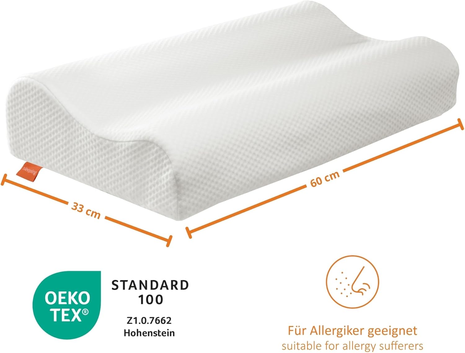 sleepling Orthopädisches Nackenstützkissen 33 x 60 cm, Kissen gegen Nackenschmerzen, Seitenschläferkissen mit Bezug, ergonomisches Kissen, Memory Foam, höhenverstellbares Nackenkissen, hergestellt in der EU – Bild 3