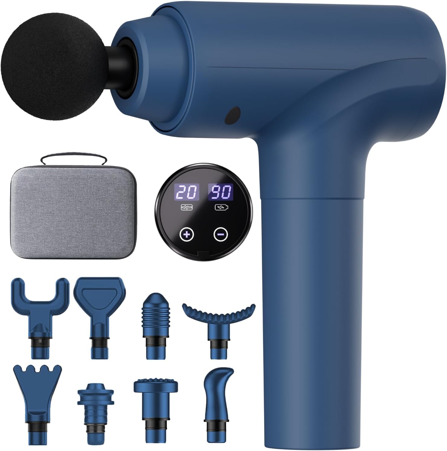 Massagepistole, Muskel-Percussion-Massagegerät, Massagepistole mit LED-Touchscreen, 20 Geschwindigkeiten, 9 Massageköpfe, Tragetasche, leise elektrische Massagepistole, Geschenk für Männer und Frauen
