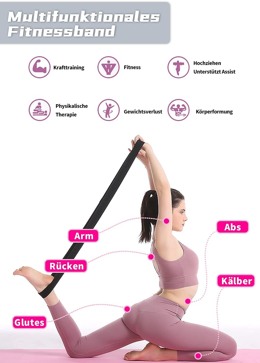 Fitnessbänder Lang Stoff Trainingsbänder Pilates, 3er Set Widerstandsbänder rutschfeste Sportbänder Gymnastikband Widerstandsbänder Krafttraining Fitnessband Stretchband Fitness Workout – Bild 5