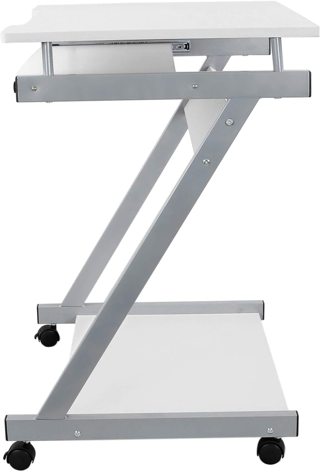 VASAGLE Schreibtisch, Computertisch mit 4 Rollen, 2 davon mit Bremsen, PC-Tisch sanfte Tastaturverlängerung, einfachere Installation, platzsparender PC-Tisch in Z-Form Weiß LCD811W – Bild 6
