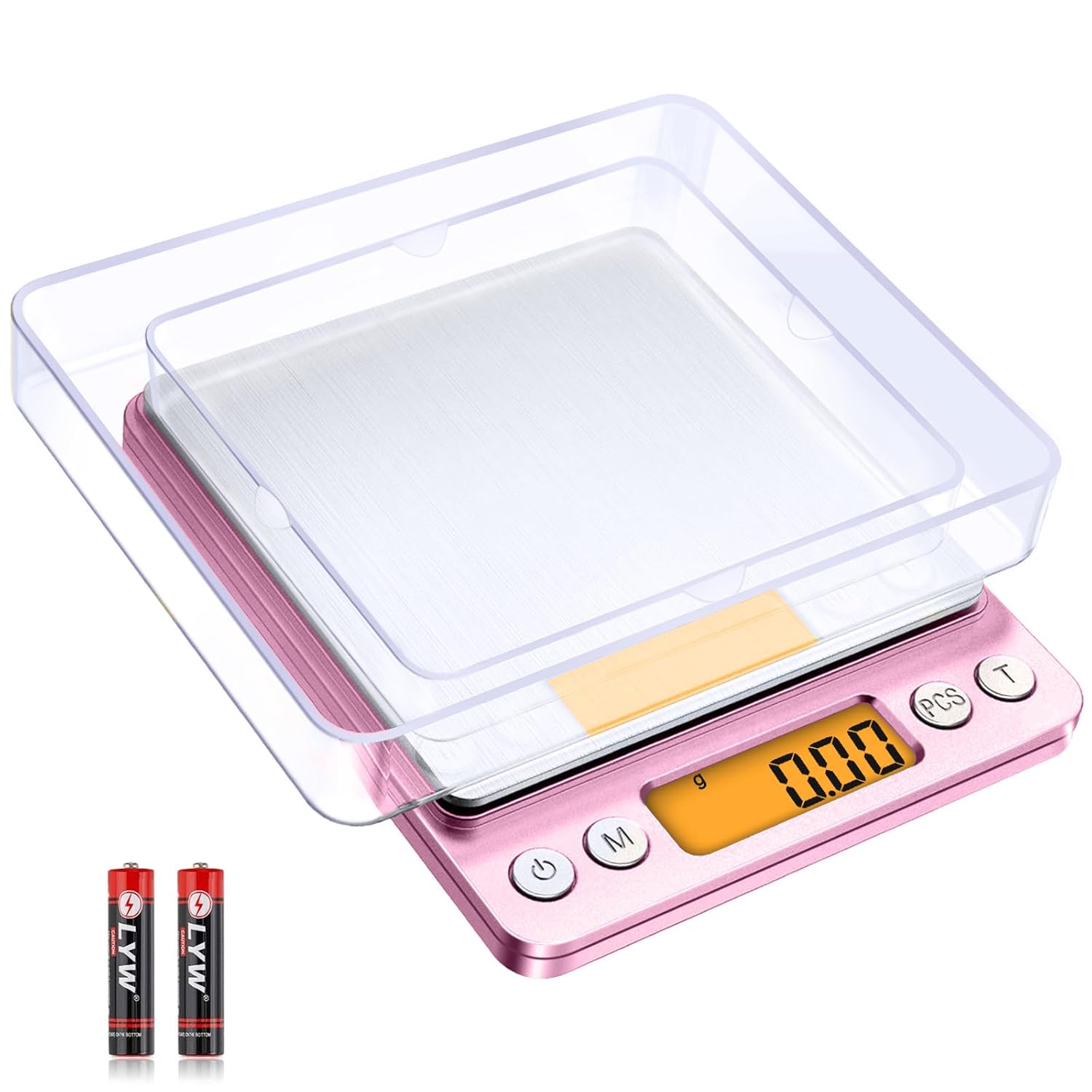 Diyife 500 g / 0,01 g Feinwaage, hochpräzise Buchstabenwaage, Taschenwaage, Gewürzwaage, LCD-Display mit Hintergrundbeleuchtung, mit Ablage, Küchenwaage mit Tara-Funktion & Stücken, Rosa