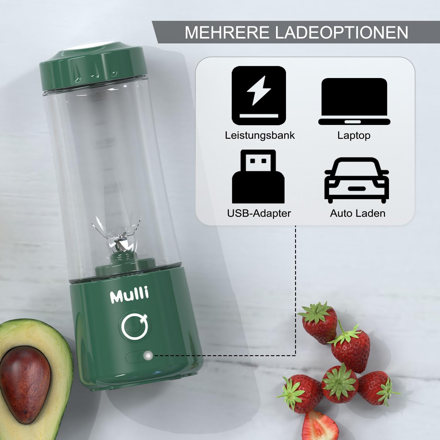 Mulli Tragbarer Mixer, USB-C wiederaufladbarer persönlicher Mixer für Smoothies und Shakes, Mini-Mixer mit sechs Klingen für Babynahrung, Reisen, Fitnessstudio – Bild 3