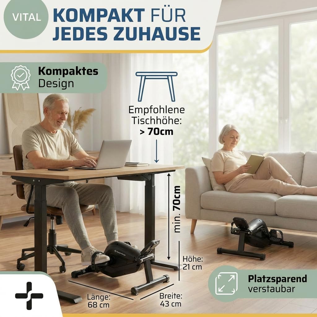 SportPlus Beintrainer für Zuhause & Büro, Mini-Heimtrainer mit Magnet-Bremse & 8 Widerstands-Stufen, mit Trainingscomputer, extra breite Pedale, App-kompatibel | Heimtrainer Fahrrad | Minibike – Bild 2