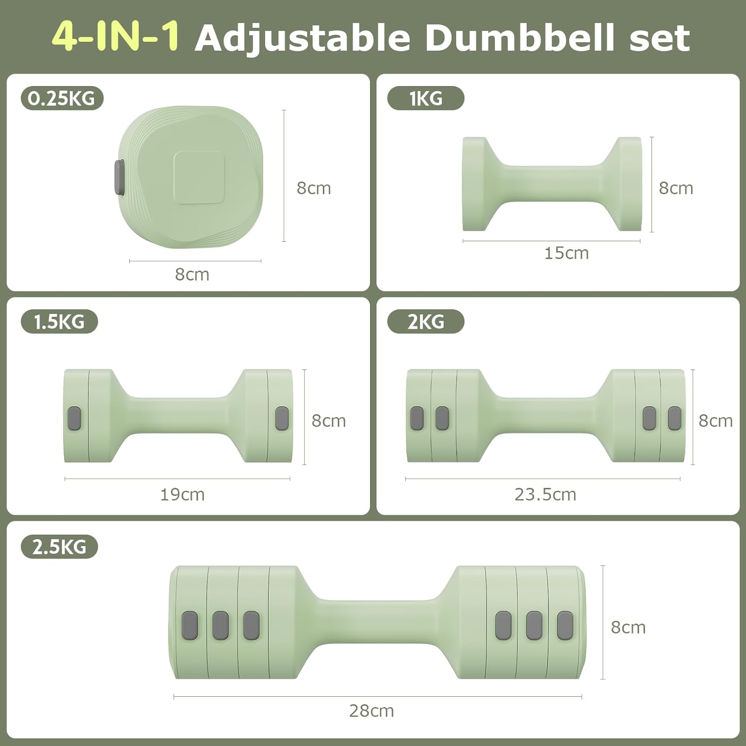 Verstellbare Hanteln Frauen Set, 1-5kg Kurzhanteln 2er Set, 4-in-1 Hantel Set für Frauen und Männer, Gewichte Hantel für Home Gym, Krafttraining Zuhause – Bild 2