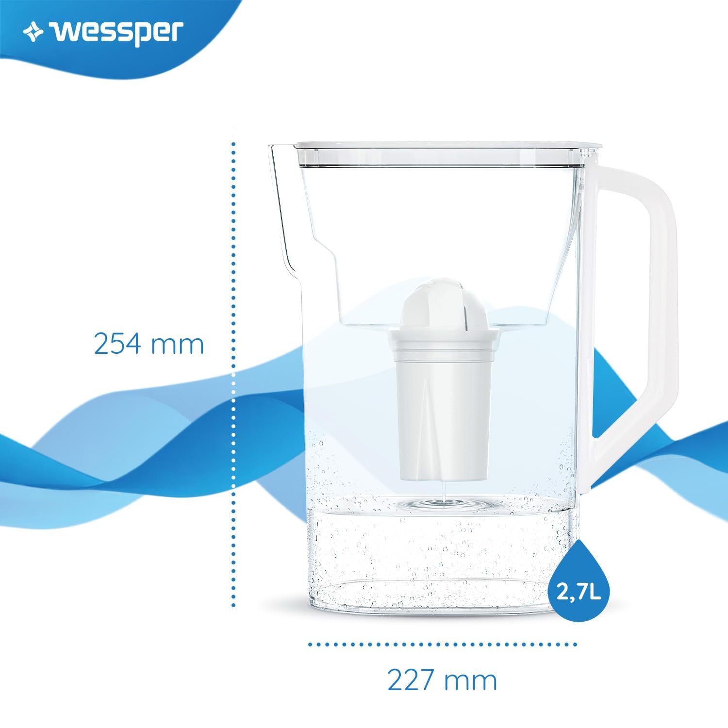 Wessper Wasserfilterkanne 2,7 L kompatibel mit Brita Classic für Kühlschranktür, Wasserfiltersystem zur Reduzierung von Kalk, Chlor, Wasserfilterkanne + Wasserfilter Aquaclassic, weiß – Bild 2