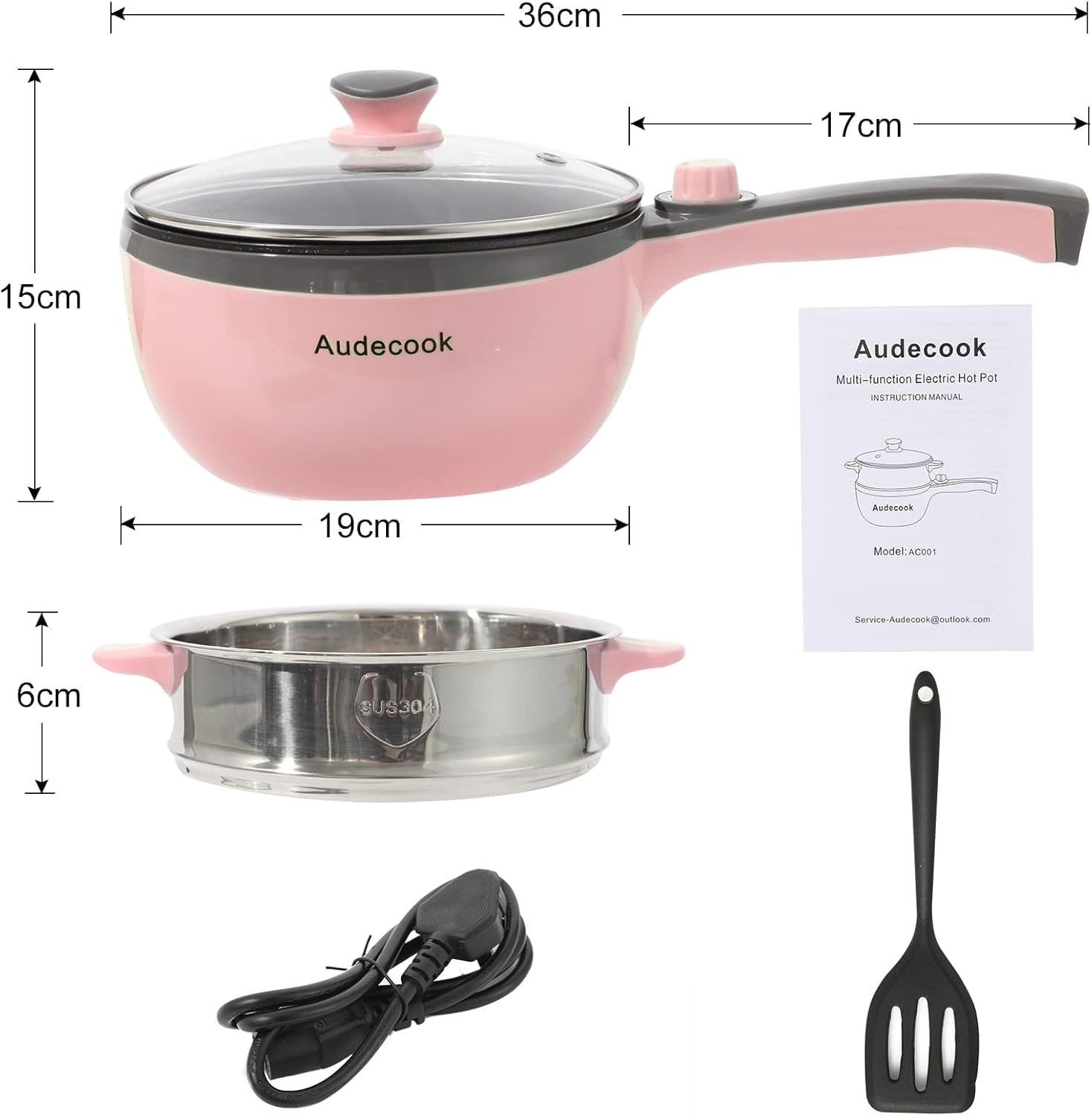 Audecook Elektrischer Hot Pot mit Dampfgarer, 1,5 l/20 cm elektrische Bratpfanne, Hotpot-Topf, antihaftbeschichtete Mini-Elektropfanne, Multikocher für Dorm Ramen, Steak (C (Rosa/1,5 l mit Dampfgarer)) – Bild 6