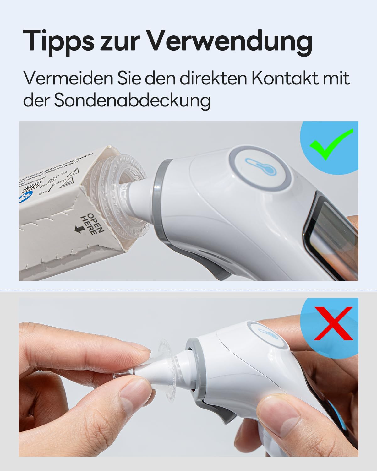 Fieberthermometer Ohr für Erwachsene und Kinder, hochpräzises 1-S-Ergebnis-Ohrthermometer, 30 Speicherabrufe, 3-Farben-Fieberalarm, mit 21 Einweg-Sondenhüllen und Aufbewahrungsbox (LCD transparent) – Bild 4