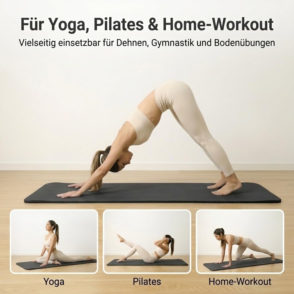 diMio Bequeme Gymnastikmatte, Yogamatte mit Tragegurt, Phthalatfrei und SGS-geprüft, 185 cm x 60 cm x 1 cm, 185 cm x 60 cm x 1,5 cm, 185 cm x 90 cm x 1,5 cm, 200 cm x 100 cm x 2 cm – Bild 5