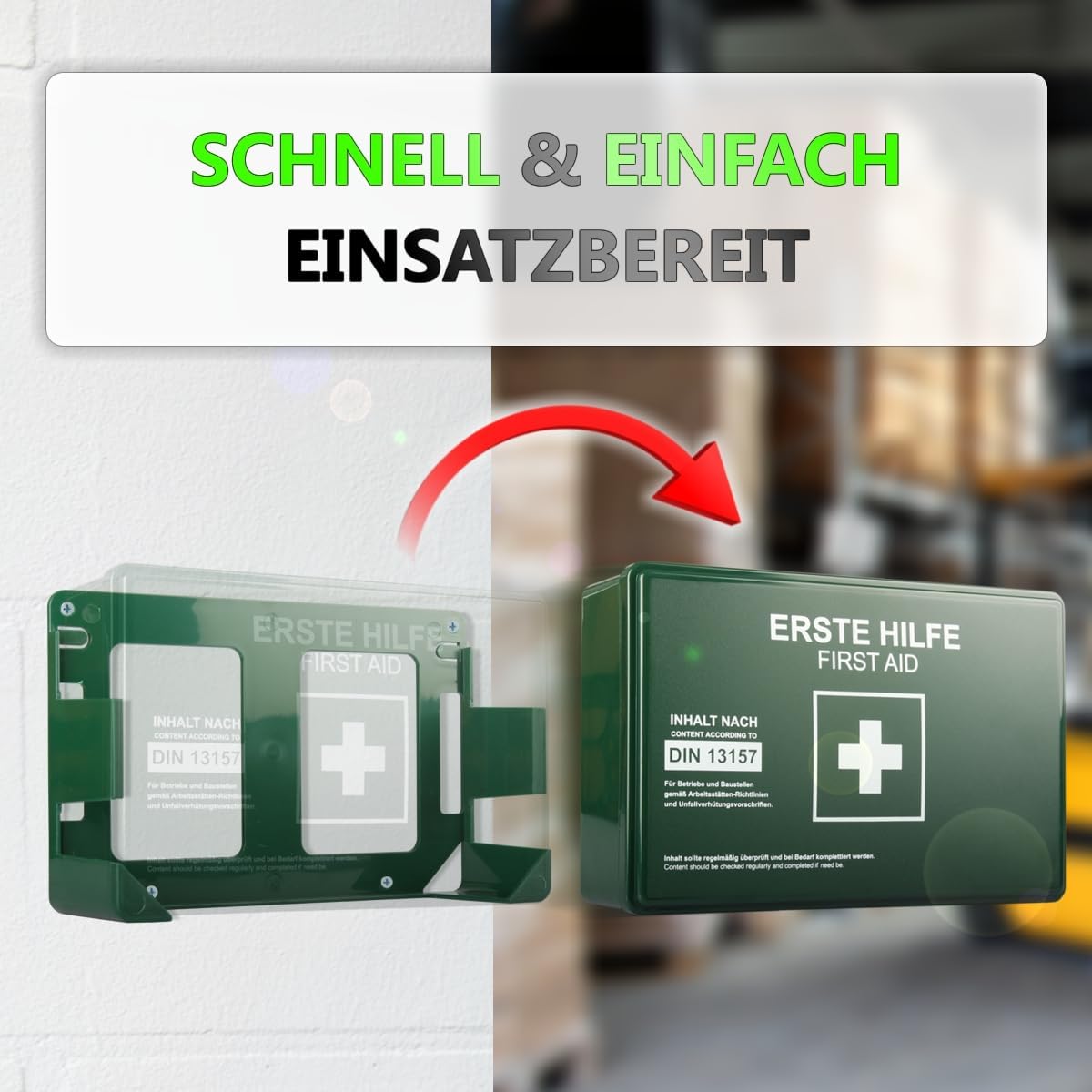 Erste-Hilfe-Set mit Inhalt, Wandhalterung, 5 x Aufkleber nach DIN 13157, Erste-Hilfe-Set für den Baustellen-Bürobetrieb – Bild 7
