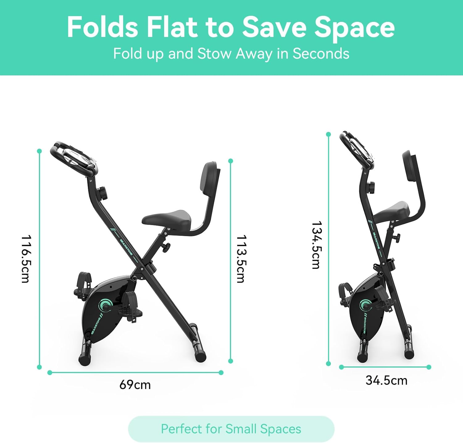 GEARSTONE faltbarer Heimtrainer, Fitnessfahrrad mit Magnetbremse, Ergometer-Fahrrad für zu Hause, leiser Indoor-Heimtrainer mit Pulsmessung – Bild 3