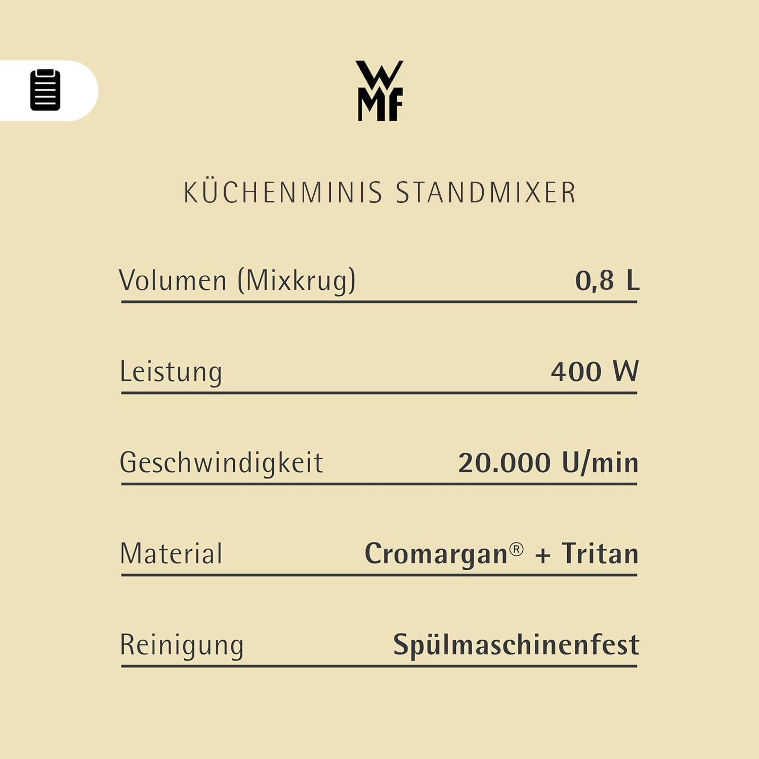 WMF Kitchen Nminis Kompaktmixer, 0,8 l, 400 Watt, Glaskanne, Cromargan Matt/Silber – Bild 7