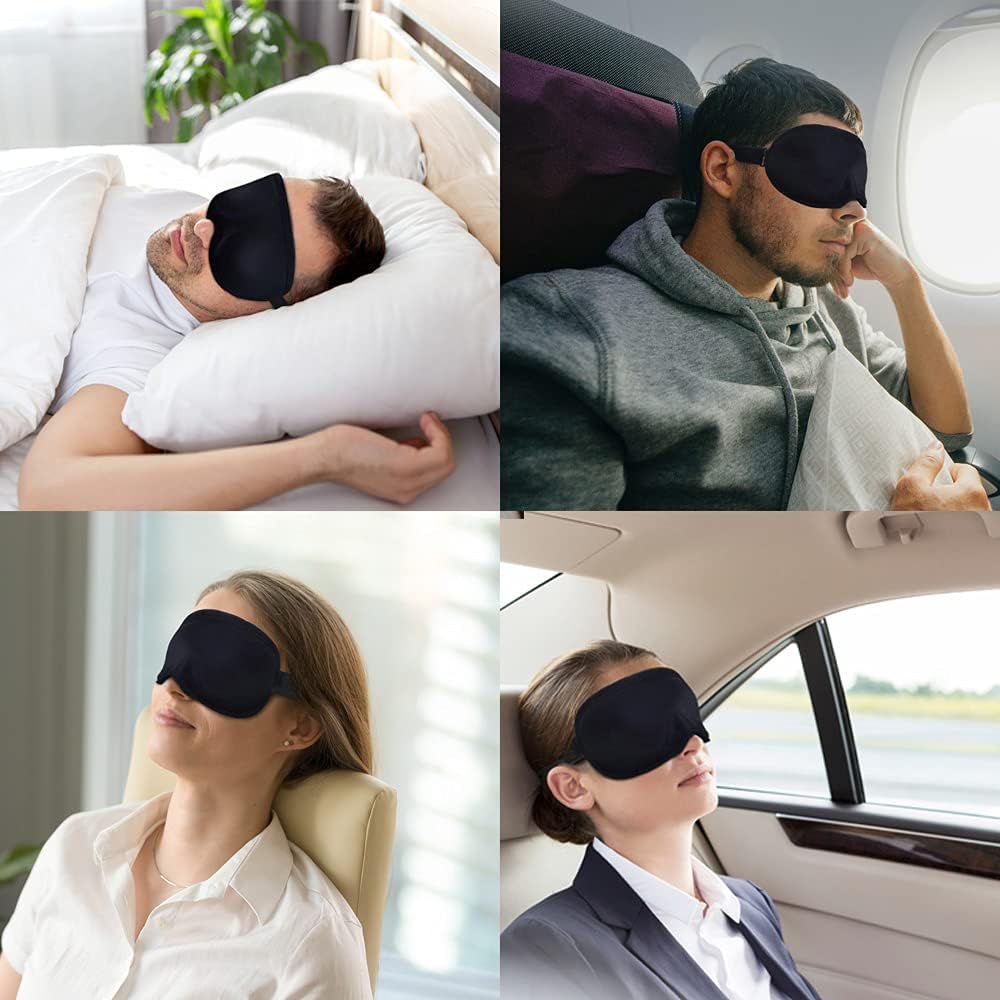 Schlafmaske, Augenmaske für Damen und Herren, Seide, weicher Schaumstoff, bequeme Schlafmaske, Augenschutz, Augenbinde in der Nacht, blockiert das Licht für Reisen, Yoga, Nickerchen, Schwarz – Bild 6