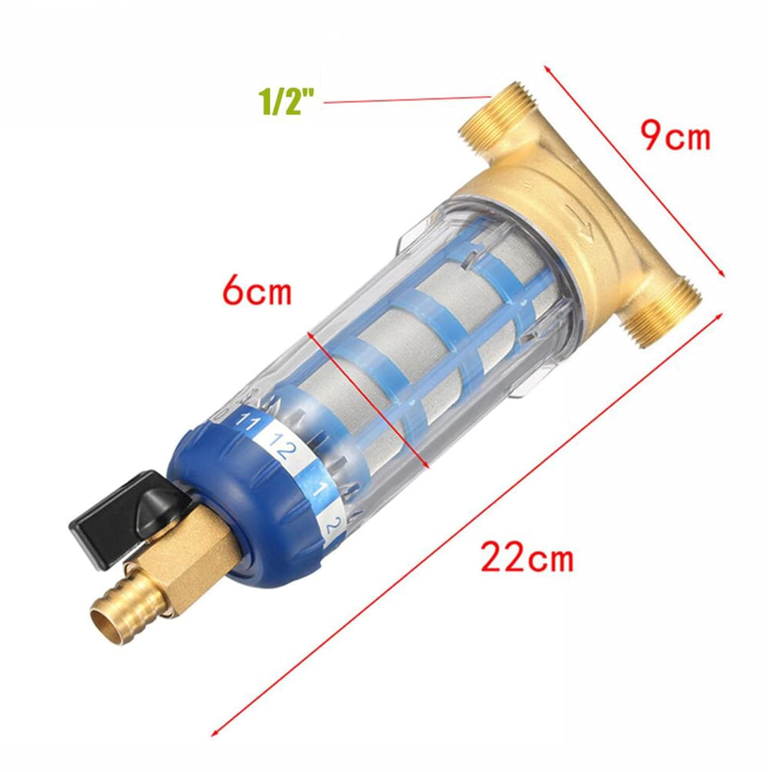 Wasserfilter, wiederverwendbarer Spin-Down-Sedimentwasserfilter, Zoll-Leitungswasserfilter, Außengewinde, Wasservorfilter, Sedimentfilter für Brunnenwasserschlauch, Sedimentfilter (1/2 Zoll Außengewinde)