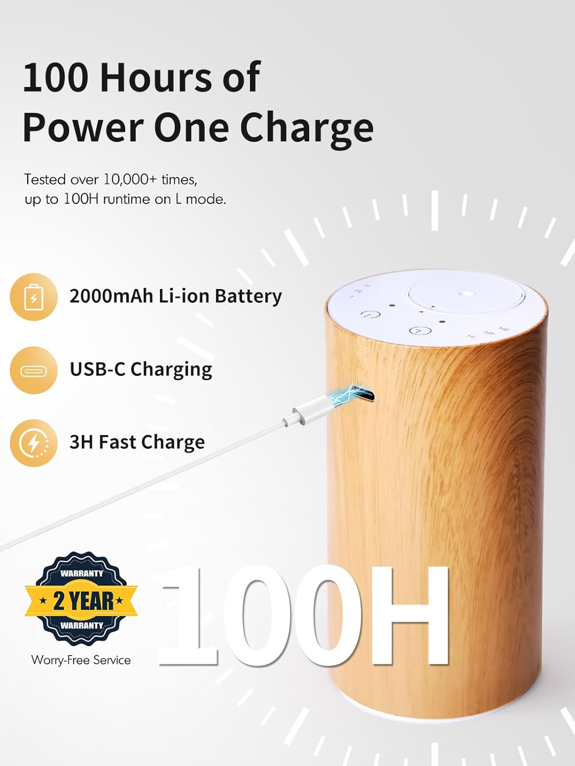 Aroma Diffuser Wasserloser für ätherische Öle: Elektrisch, Kabellos und USB-C Aufladbar – Mobiler Raumduft Diffusor fürs Auto und Zuhause mit Timer-Funktion & 3 Gängen für Aromatherapie Holz-Optik – Bild 4