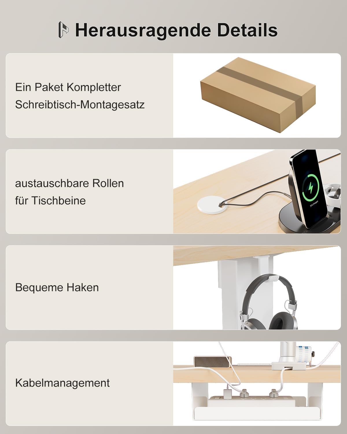 Homall höhenverstellbarer Schreibtisch 160 x 80 cm, elektrischer Schreibtisch mit vierteiliger Tischplatte, Computertisch mit Memory-Funktion, Stehpult – Bild 8