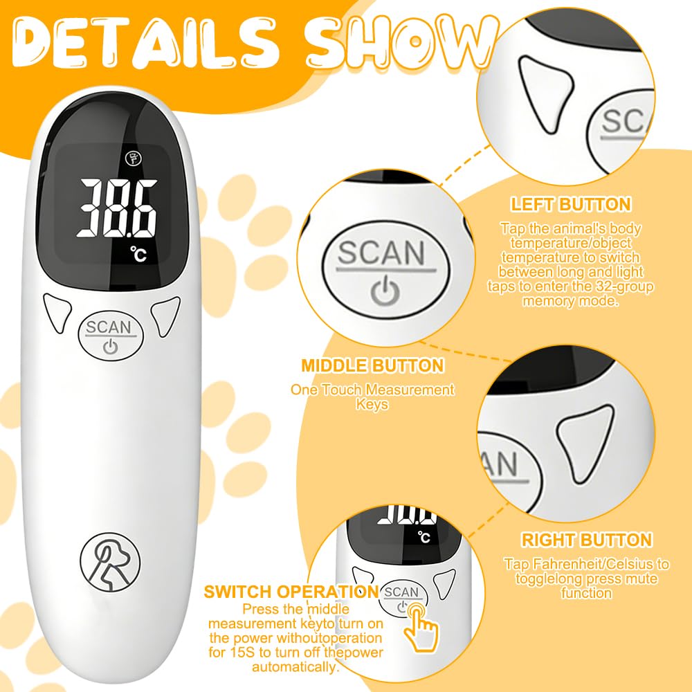 Ohrthermometer für Hunde, Fieberthermometer Katze mit LED-Anzeige, 1 Fieberthermometer Pferd, Hundefieberthermometer, Thermometer für Hunde, Katzen, Kühe, Ferd und Tiere – Bild 3