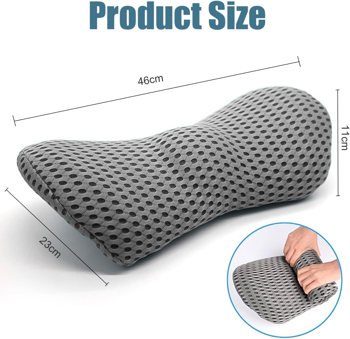Orthopädisches Lendenkissen, Memory-Schaum-Rückenkissen zur Druckentlastung für Bürostuhl, Bett, Stuhl, Auto, dunkelgrau, 46 x 23 x 11 cm – Bild 6