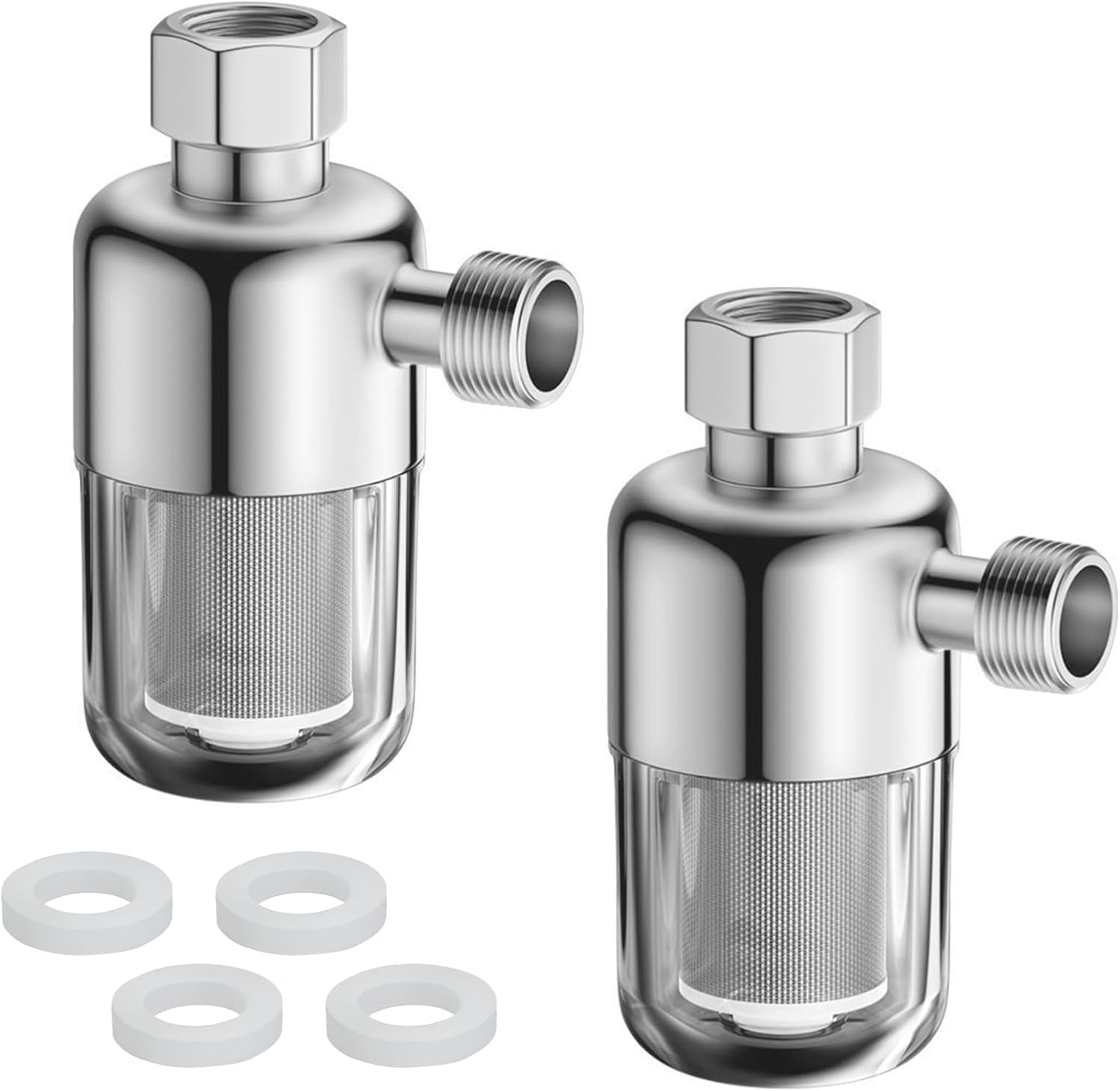 Wasserfilter Dusche 2 Stück 1/2 Zoll Duschwasserfilter Wiederverwendbarer Kalkfilter Duschkalkfilter mit 40 μm Edelstahlfilterelement Antikalkfilter für Warmwasserbereiter, Toiletten, Waschmaschinen