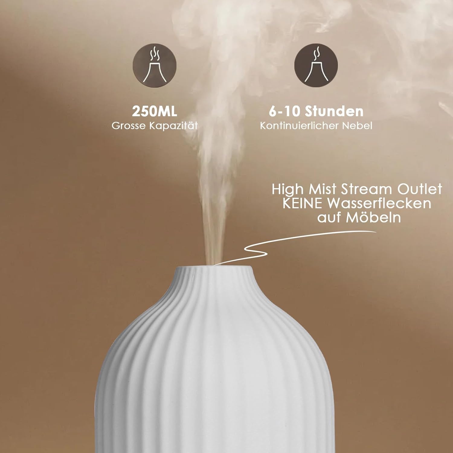 Aromadiffusor für ätherische Öle, 250 ml, Ultraschall-Luftbefeuchter, Duftöl, Ölbrenner, Aromatherapie-Diffusor für Yoga, Büro, Schlafzimmer (weiß, 250 ml) – Bild 3