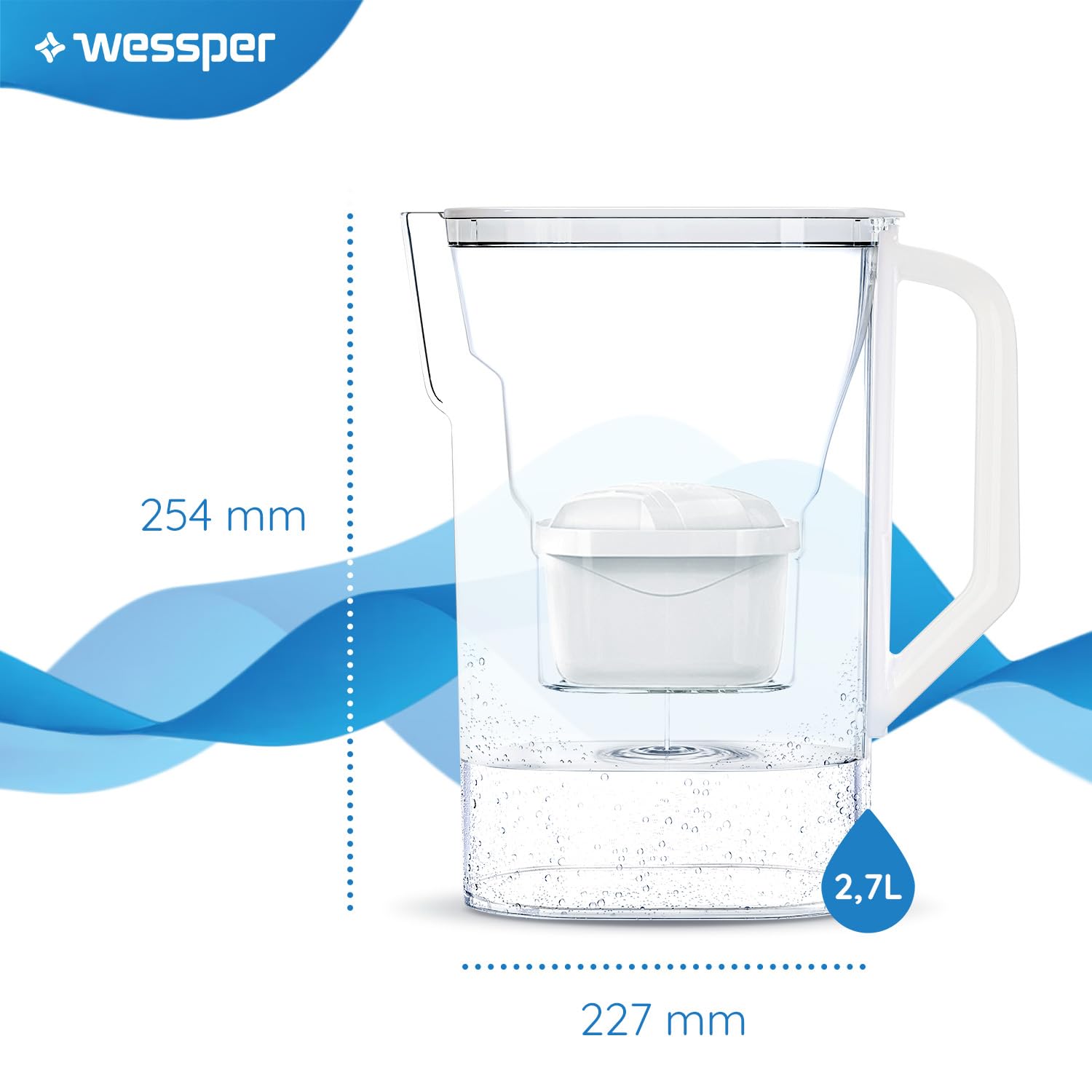Wessper Wasserfilterkanne 2,7 l – kompatibel mit Brita Maxtra Filterkartusche – inklusive 1 Filterkartusche – reduziert Kalkablagerungen – ideal für Kühlschranktür – weiß – Bild 2