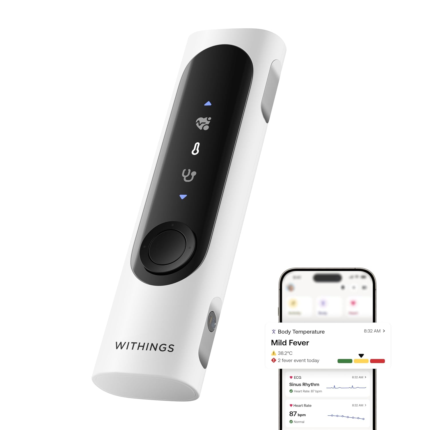 WITHINGS BeamO Kontaktloses digitales Smart-Thermometer, Fiebererkennung, 4-in-1-MultiScan, EKG, Pulsoximeter, digitales Stethoskop, für Kinder und Erwachsene, Mehrbenutzer, Familiengesundheit
