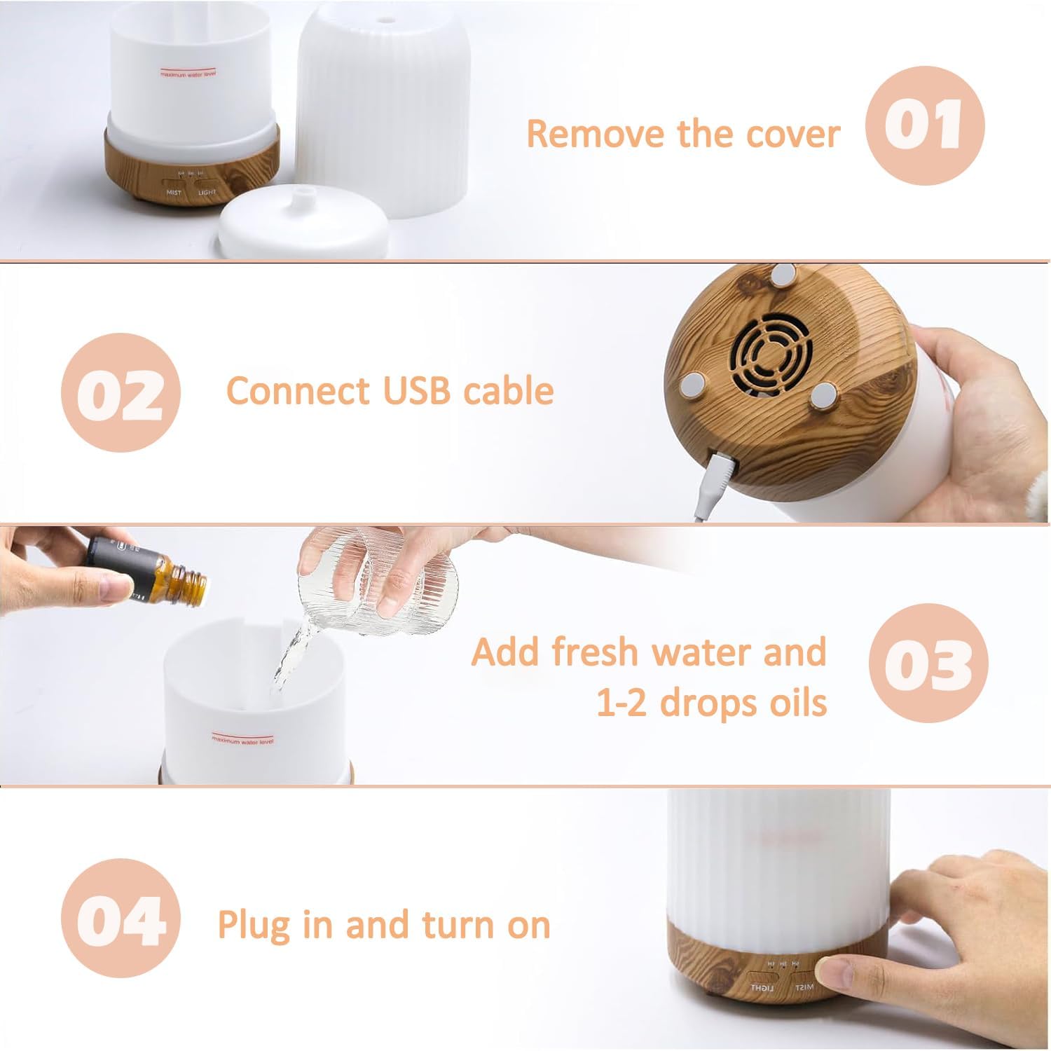 Aroma-Diffusor, 250 ml Diffusor ätherische Öle, Luftbefeuchter mit Timer, Duftöl-Diffusor mit 7 Farben LED, Aromatherapie-Diffusor für Duftöle, BPA-frei, Geschenk für Frauen – Bild 4
