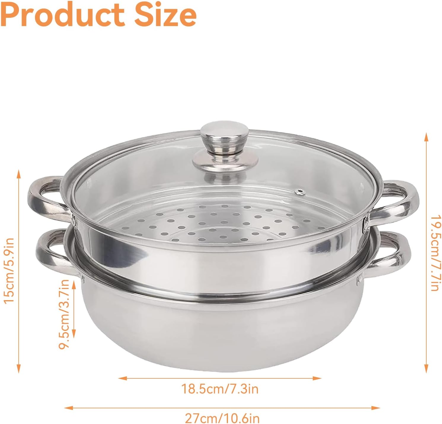 2-lagiger Dampfgarer zum Kochen, 28 cm Gemüse-Dampfgarer, Edelstahl-Dampfgarer, Lebensmittel-Dampfgarer, Couscous-Topf, Knödel-Dampfgarer, Kartoffel-Dampfgarer, Einsatztopf mit Glasdeckel für alle Kochflächen – Bild 5