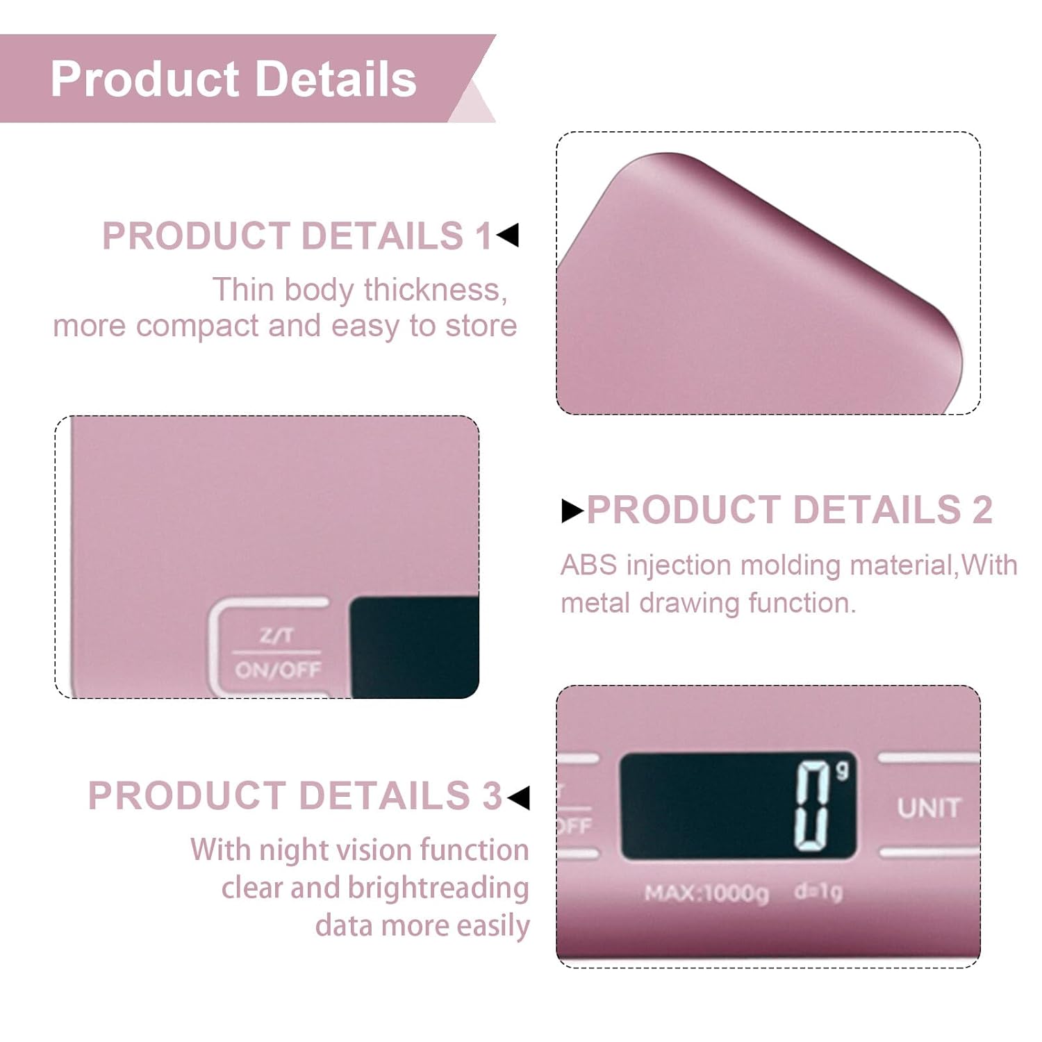 Digitale Küchenwaage, 10 kg/1 g, USB wiederaufladbare digitale Küchenwaage mit LCD-Display & Tara-Funktion, professionelle Küchenwaage mit Akku-Ladekabel, Roségold – Bild 6