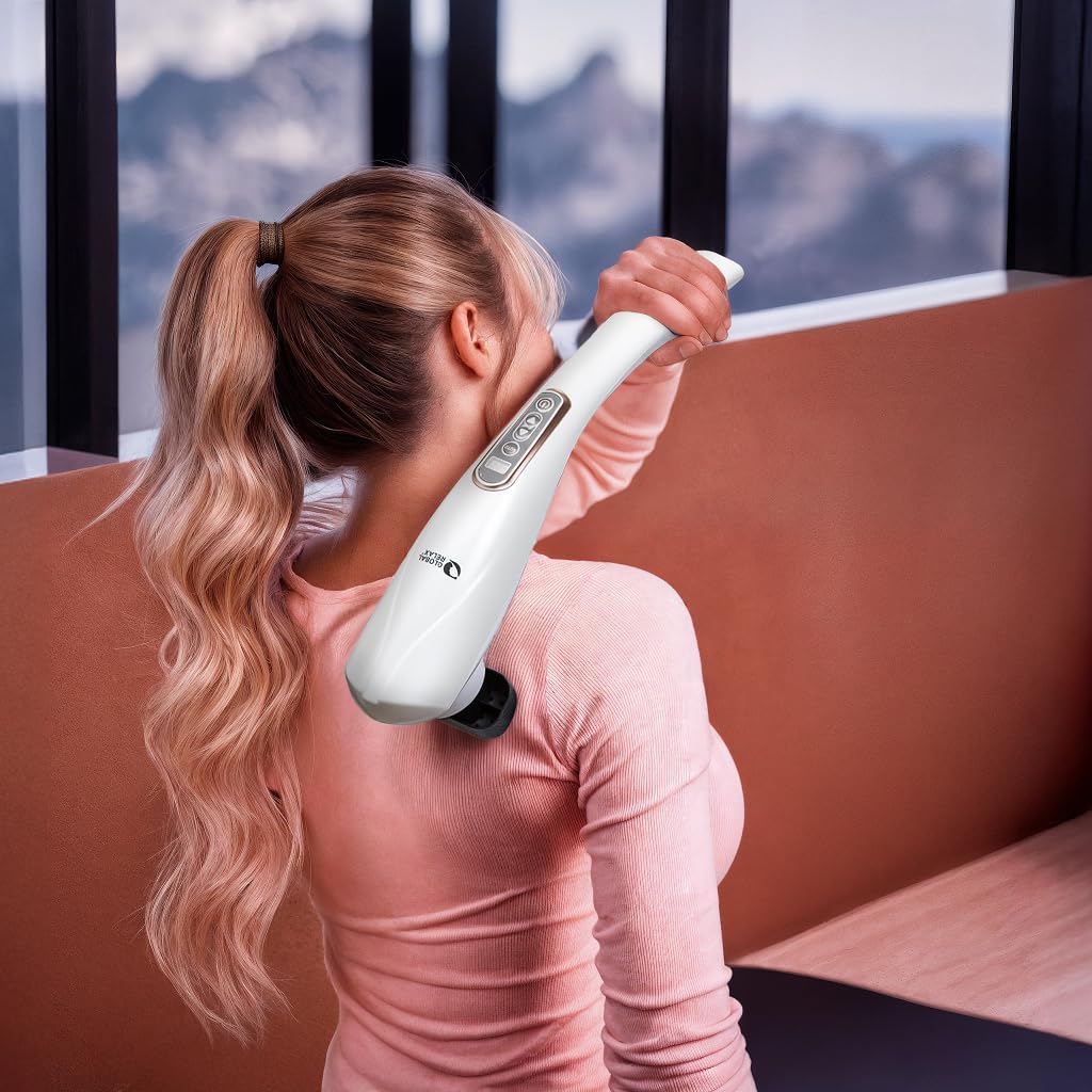 GLOBAL RELAX EGO Multifunktionales kabelloses Körpermassagegerät, Grau, Shiatsu-Massageperkussion, 6 austauschbare Köpfe, 10 Intensitätsstufen, LCD-Display – Bild 5
