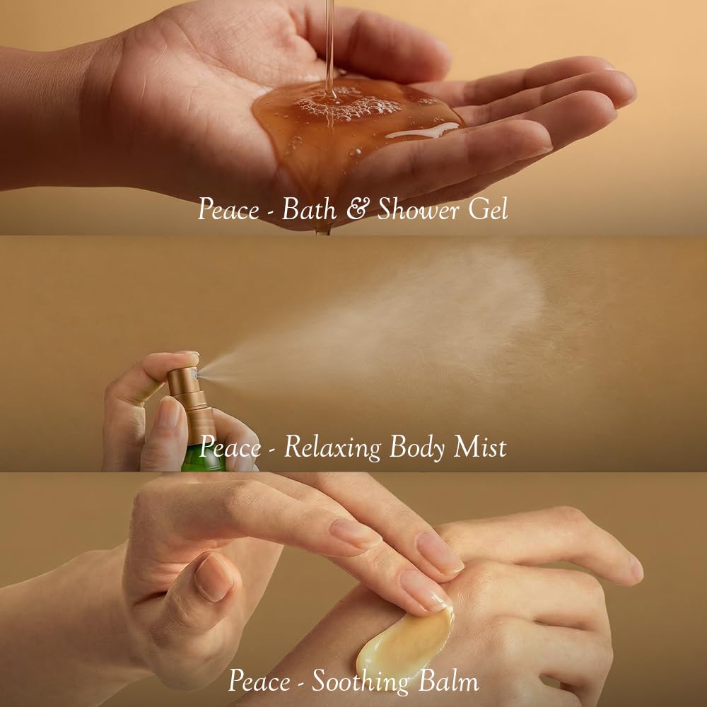 SPA CEYLON – Peace Wellness Trio-Set mit Duschgel, Körpercreme und Balsam, Aromatherapie-Geschenkset für inneren Frieden und Pflege, vegan und auf natürlicher Basis – Bild 8