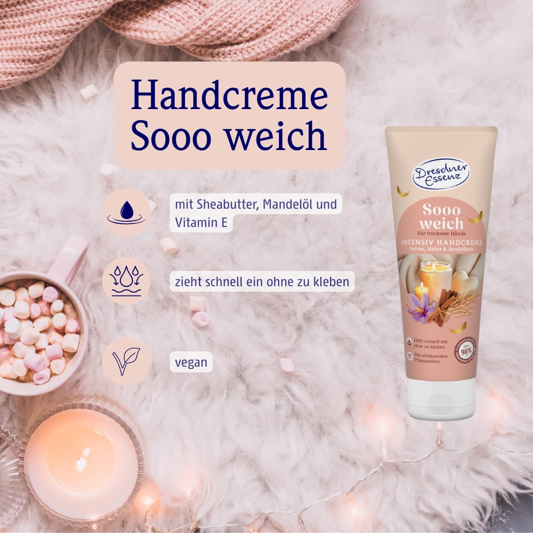 Dresdner Essenz Sooo Cozy Geschenkset – Duschgel, Badeschaum, Handcreme & Tuchmaske – Pflegend & Vegan – Wellness-Set für Damen & Herren – Nachhaltige Verpackung – 4-teilig – Bild 4