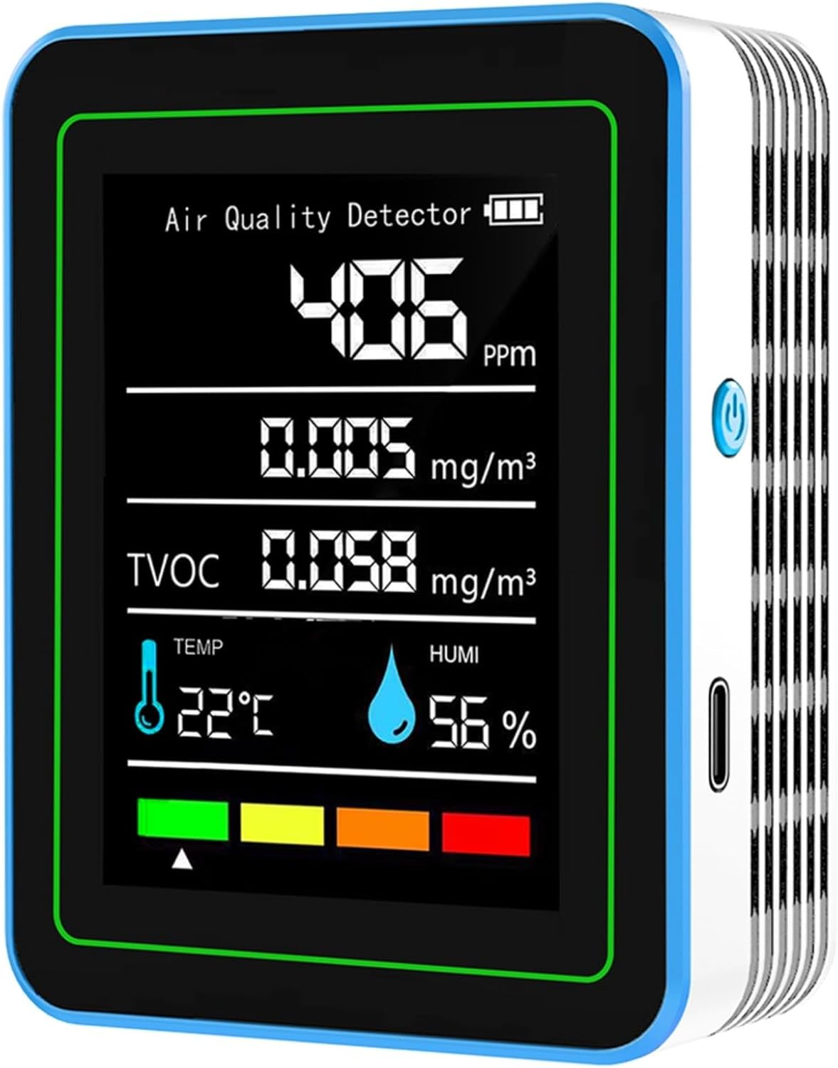 5-in-1 Luftqualitätsmonitor TVOC Temperatur Luftfeuchtigkeit, 7,1 cm (2,8 Zoll) TFT-Display, wiederaufladbarer Gasdetektor für den Innenraum mit App-Steuerung (weiß) – Bild 2