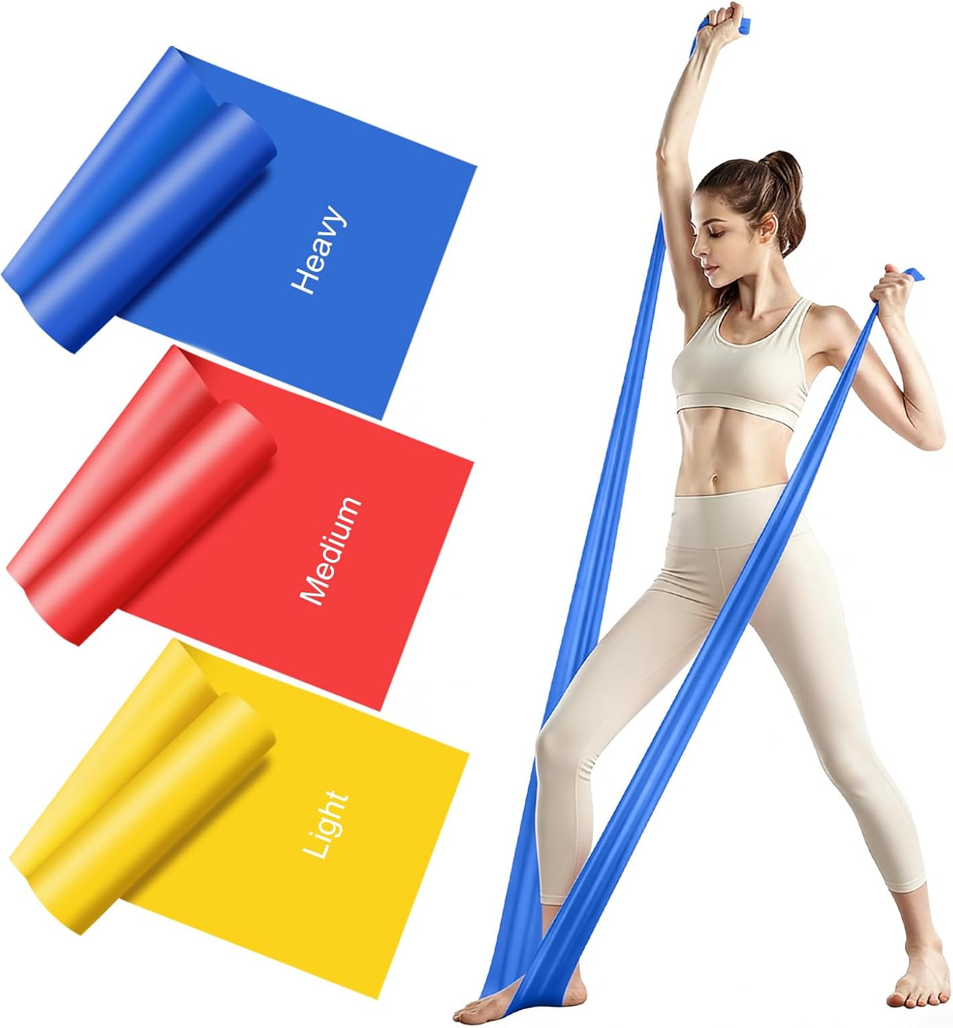 Fitnessbänder (3er-Set), Übungsband mit 3 Widerstandsstufen, 1,5 m Fitnessband, Widerstandsbänder für Yoga, Pilates, Muskelaufbau