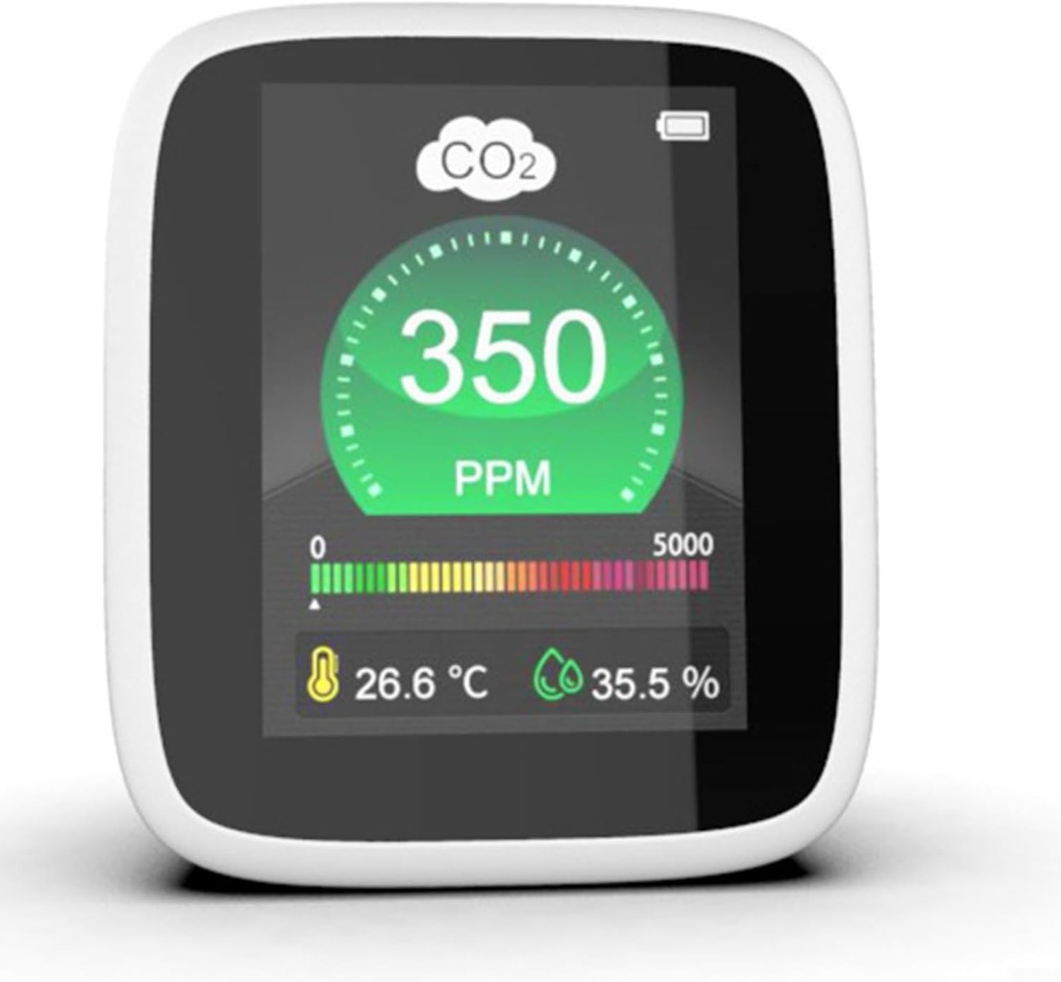 Tragbarer 3-in-1-CO2-Detektor mit NDIR-Sensor, Echtzeit-Luftqualitätsüberwachung für Temperatur/Luftfeuchtigkeit (70 x 80 x 35 mm, einstellbarer Alarm, USB-betrieben) für Zuhause/Reisen/Auto