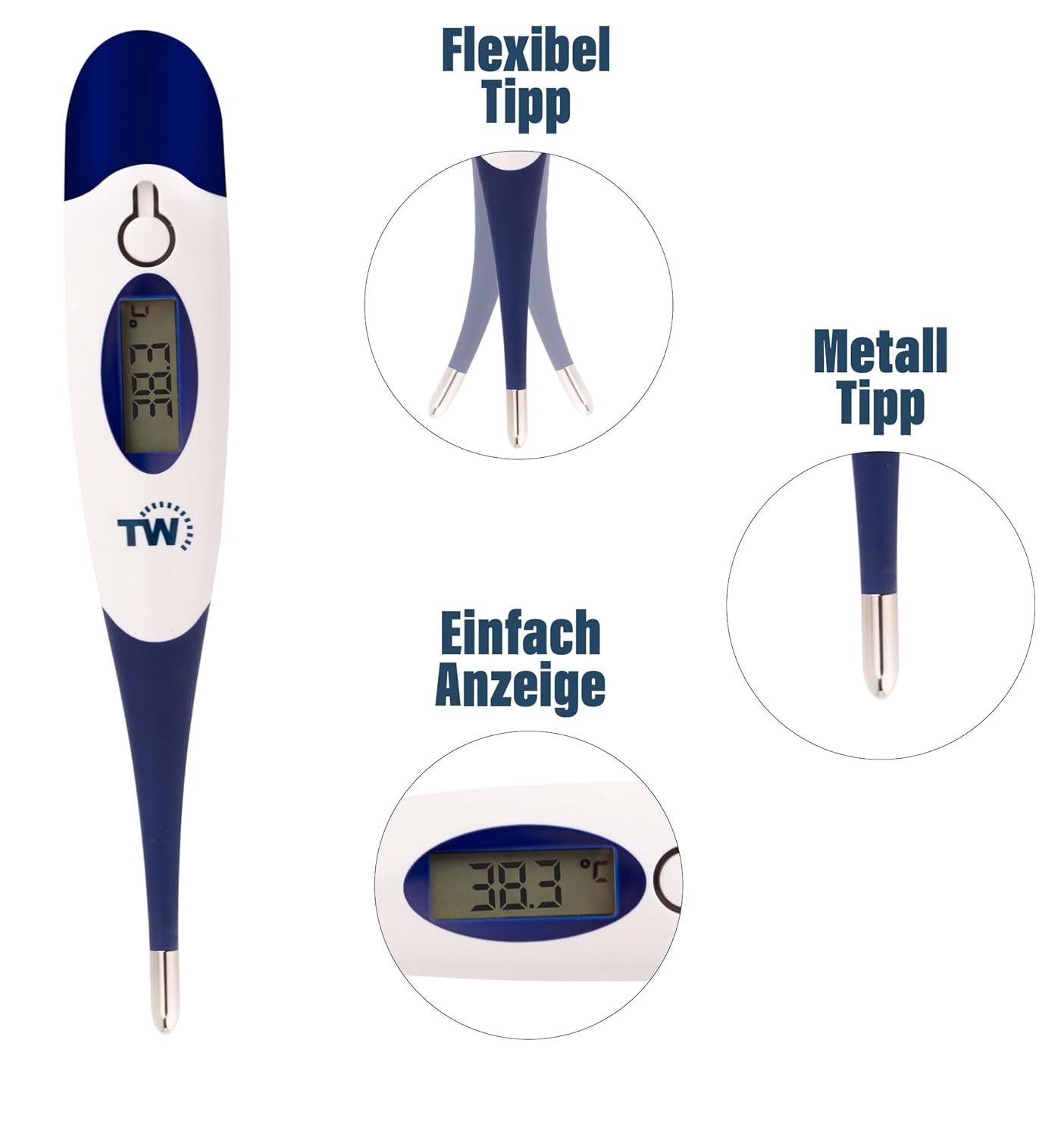 Digitales Tierhalter-Thermometer für Hunde, Katzen, Pferde, Tierärzte, flexibler Temperaturfühler, inklusive Tierarzttabelle – Bild 4