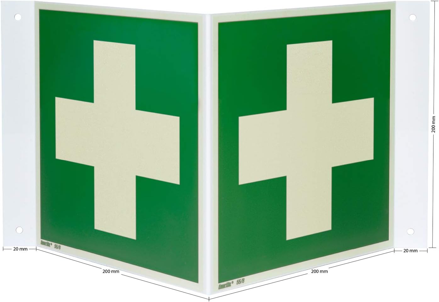 Erste-Hilfe-Nasenschild/Winkelschild, Hart-PVC, fotolumineszierend, 200 x 200 mm gemäß ASR A1.3 / ISO 7010 E003, Rettungsschild, 20 x 20 cm – Bild 2