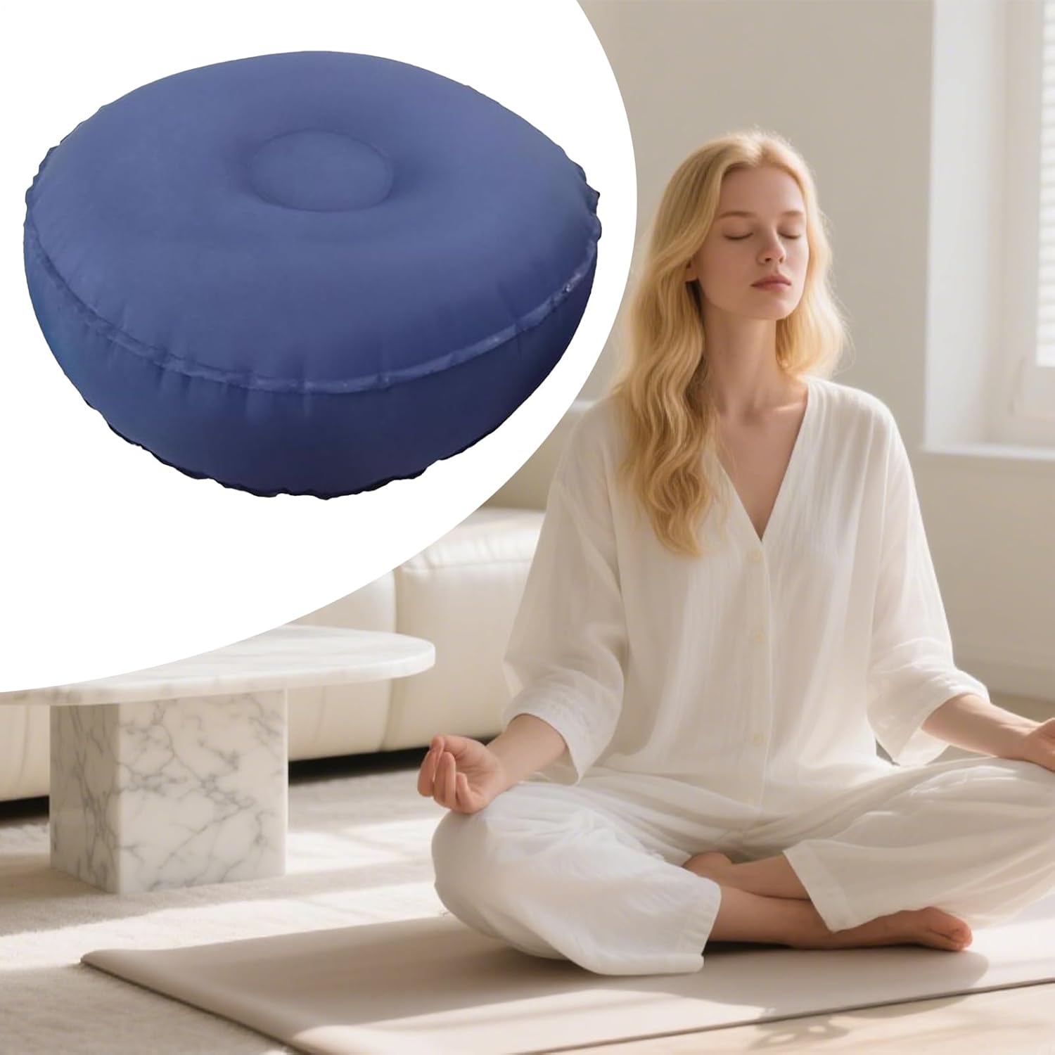 Meditationskissen – Aufblasbares Meditationskissen zum Sitzen auf dem Boden | Klappbares Sitzkissen für Zen-Gebet, Pilates, Zuhause, Garten, Outdoor, Herren und Damen – Bild 3