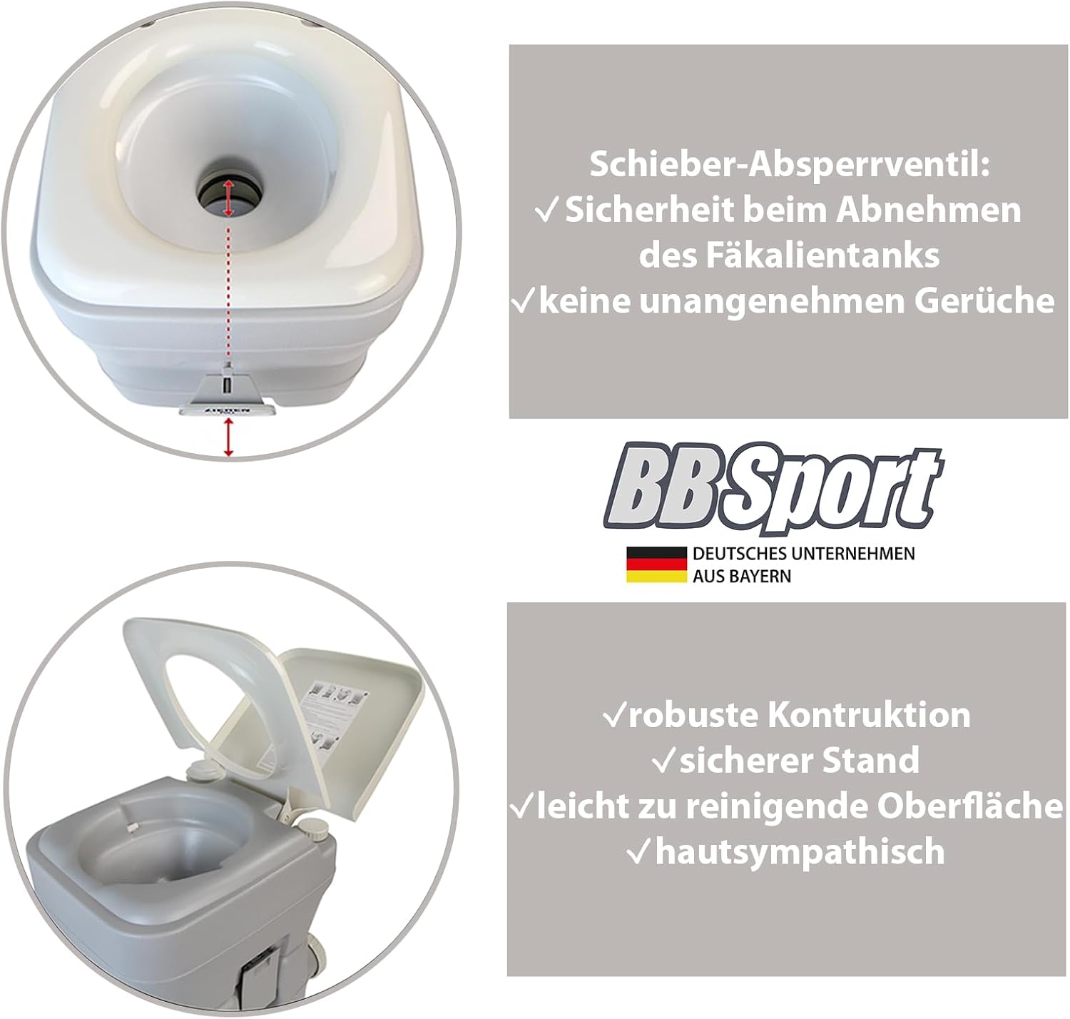Montafox Campingtoilette 20 L, bequeme Sitzhöhe, tragbare Reisetoilette bis 130 kg, Wohnwagen, Wohnmobil, Wohnmobil – Bild 3