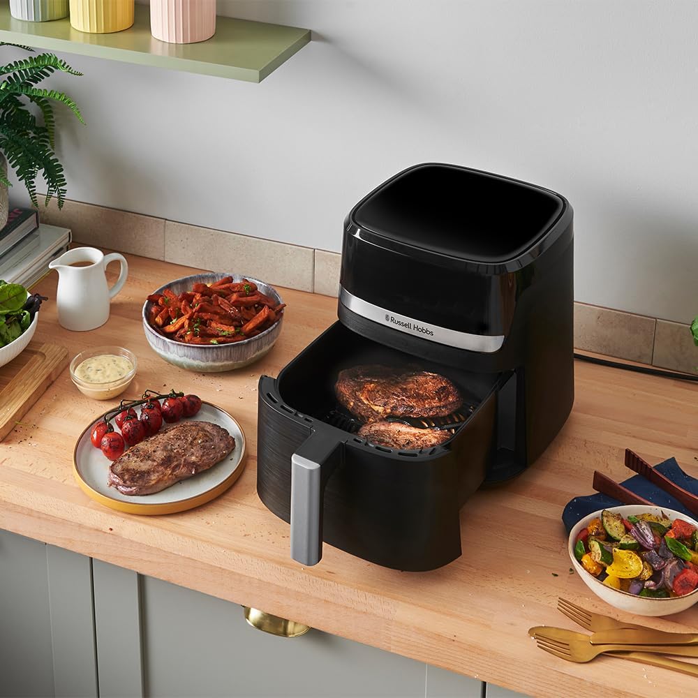 Russell Hobbs SatisFry 27621-56 Heißluftfritteuse XL 5,5 L Rapid AirFryer (kompaktes Gehäuse, sehr leise) (9 Programme, spülmaschinenfest, Fritteuse ohne Öl, Touchscreen, Grillen, Backen) – Bild 3