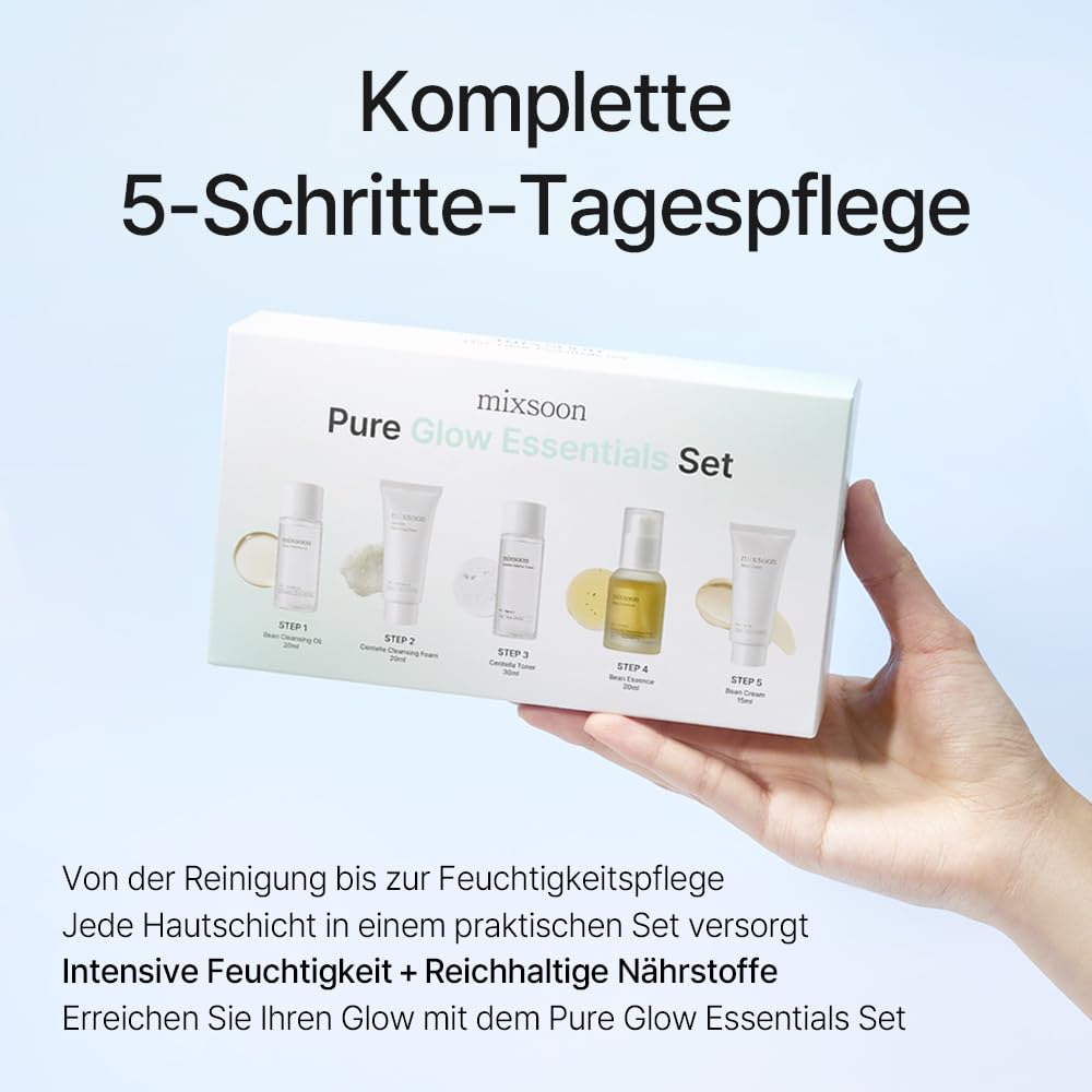 mixsoon Pure Glow Essentials Set – 5-stufige koreanische Glashautroutine für empfindliche Haut, feuchtigkeitsspendendes Hautpflegeset mit Centella und Hyaluronsäure, 5 Artikel – Bild 3