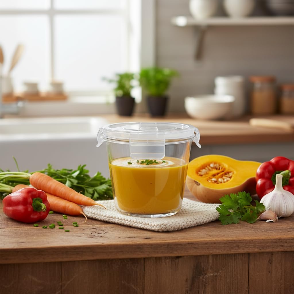 H.JSS WDJS Glasbehälter mit Deckel, runder Glasbehälter mit Deckel, stapelbar, Lebensmittelaufbewahrungsbehälter aus Glas, Meal-Prep-Gläser, Suppenbehälter mit luftdichten Deckeln, mikrowellen-, spülmaschinenfest (weiß, 710 ml) – Bild 9