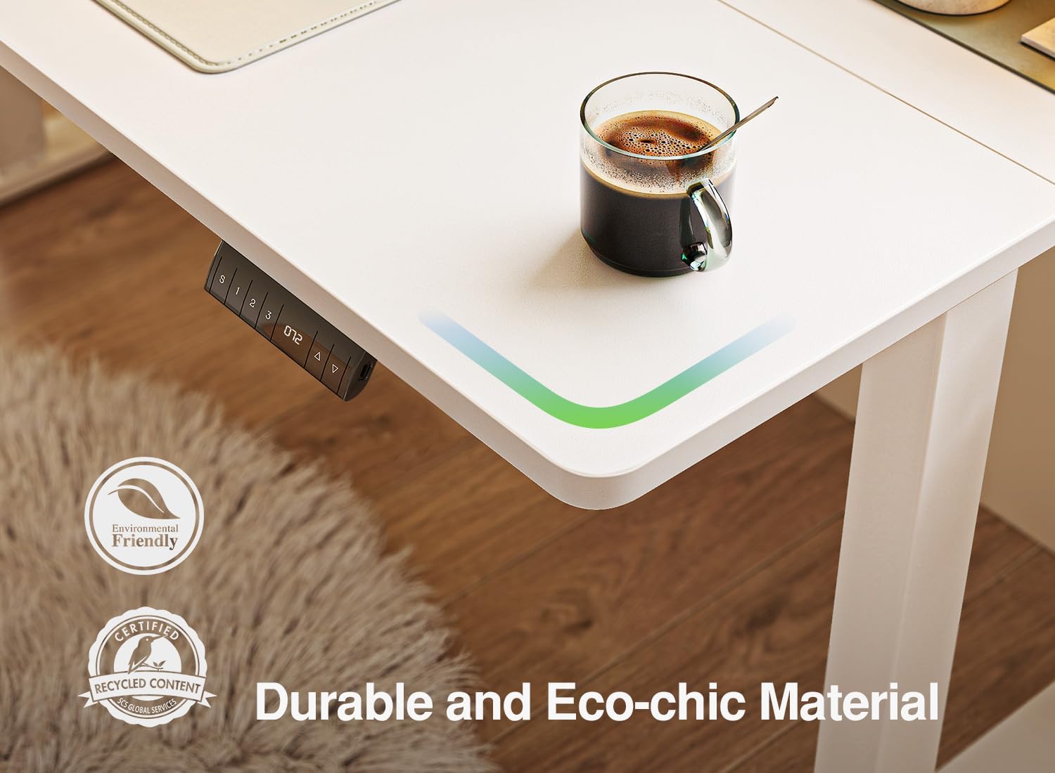 FEZIBO Höhenverstellbarer elektrischer Schreibtisch, 120 x 60 cm, Computer-Stehtisch mit Memory-Steuerung und Antikollisionstechnologie, mobiler Stehsitz-Schreibtisch, ergonomische weiße Oberfläche – Bild 6
